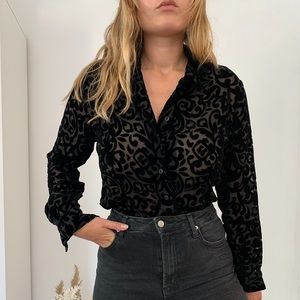 Semi sheer silk devoré vintage blouse